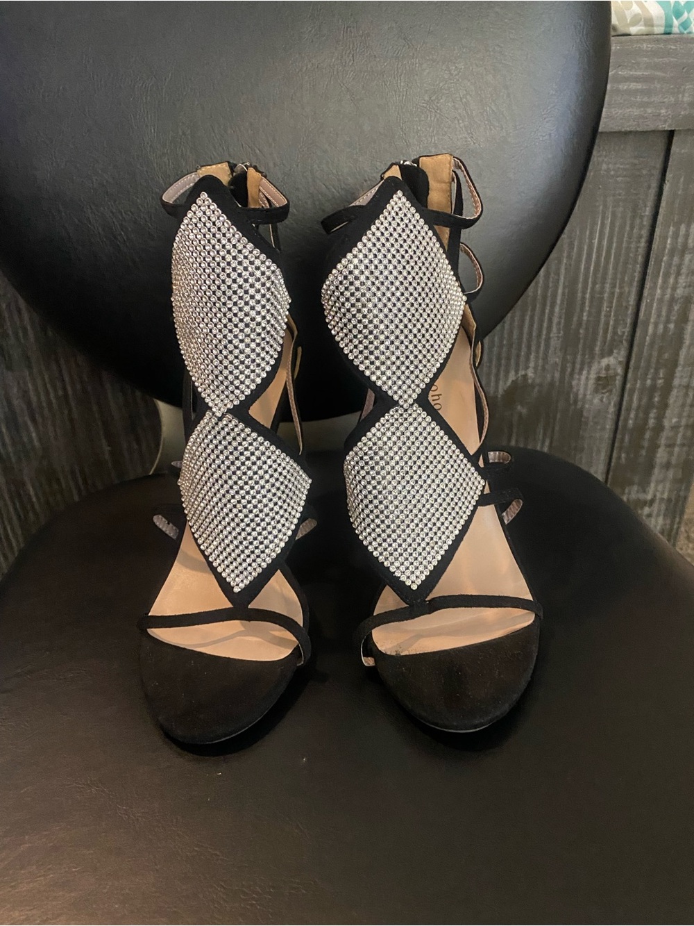 Zigi Soho Black Strappy Heels with Crystal Panels